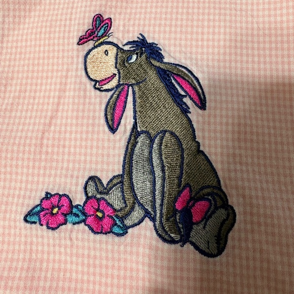 Disneyland Resort Pink White Gingham Eeyore Long Sleeve Button Sleep Shirt. XL - Picture 8 of 15
